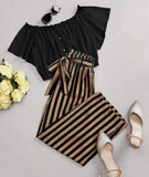 Women's Crepe Stripe Top & Bottom Sets